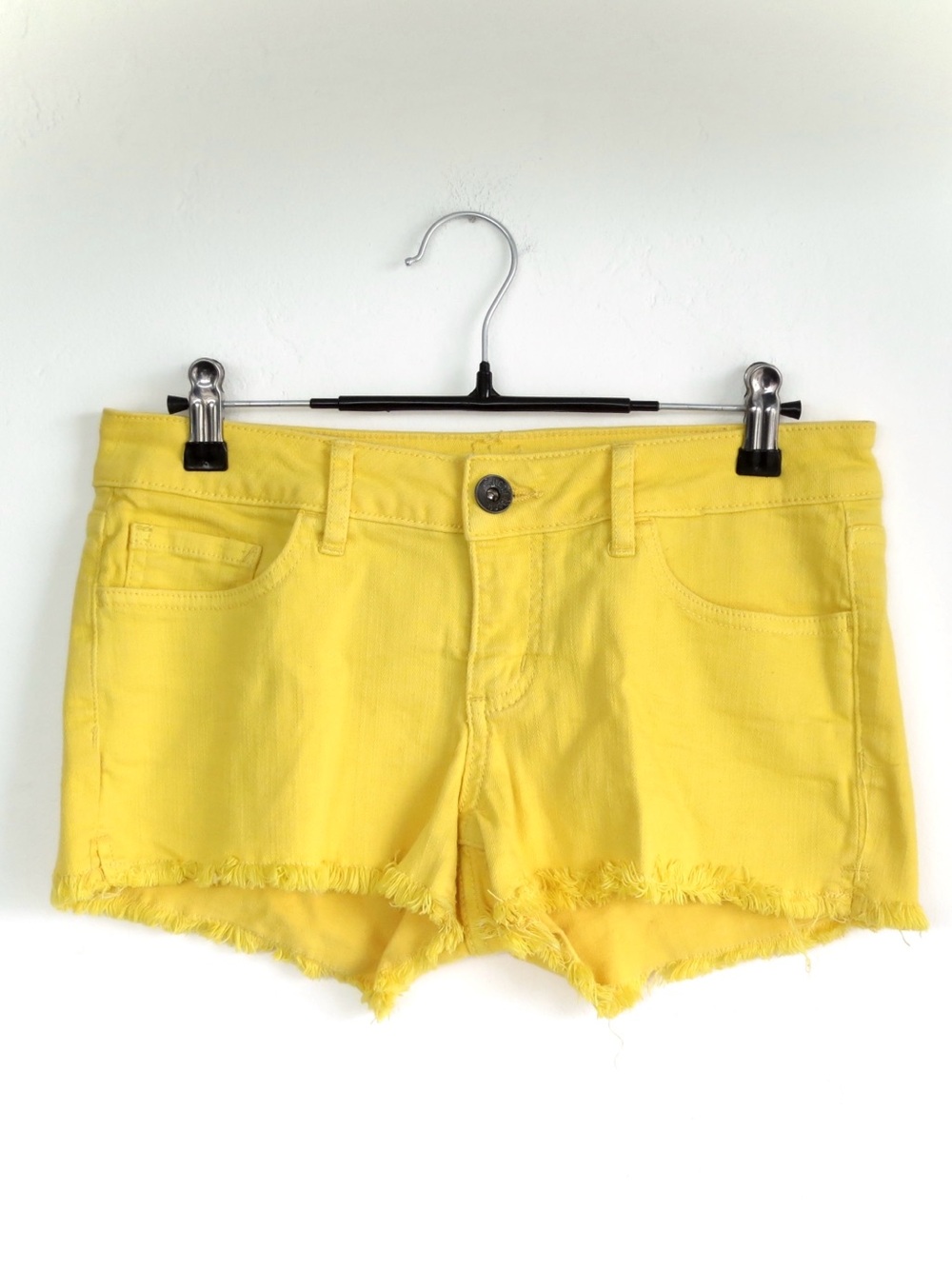 Yellow Frayed Hem Denim Shorts